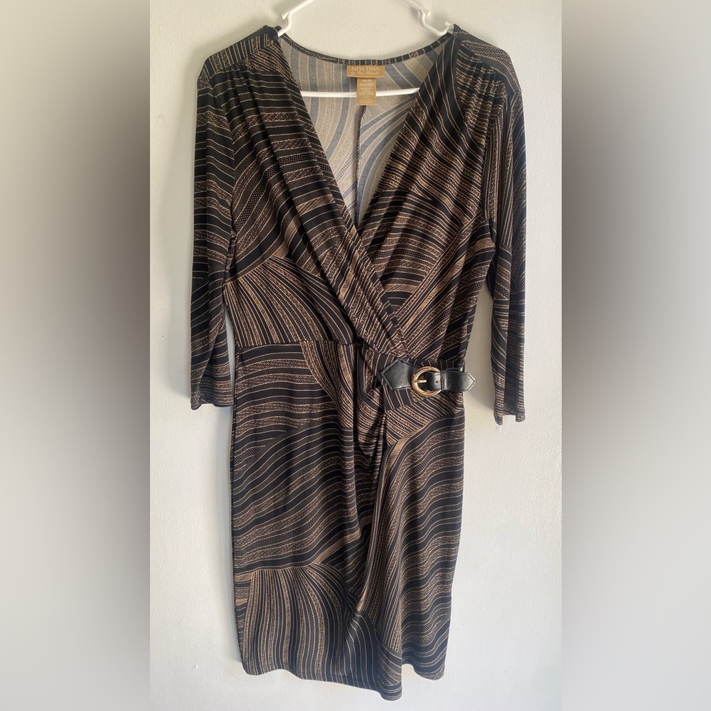 Elegant Black and Brown Striped Dress